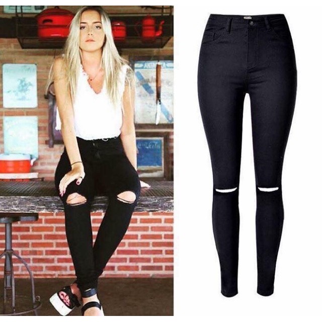 quần jean cắt gối shop 3.ĐEN