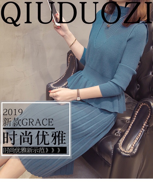 Sét váy len và áo peplum