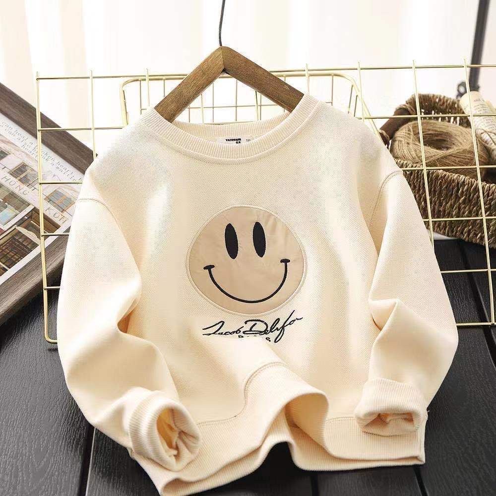 [Hàng Mới Về] Áo Thun Cotton Nguyên Chất In Hình Mặt Cười Phong Cách Hàn Quốc Thời Trang Xuân Thu Dành Cho Bé Gái