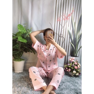 Pijama mặc nhà cổ phối lụa mango