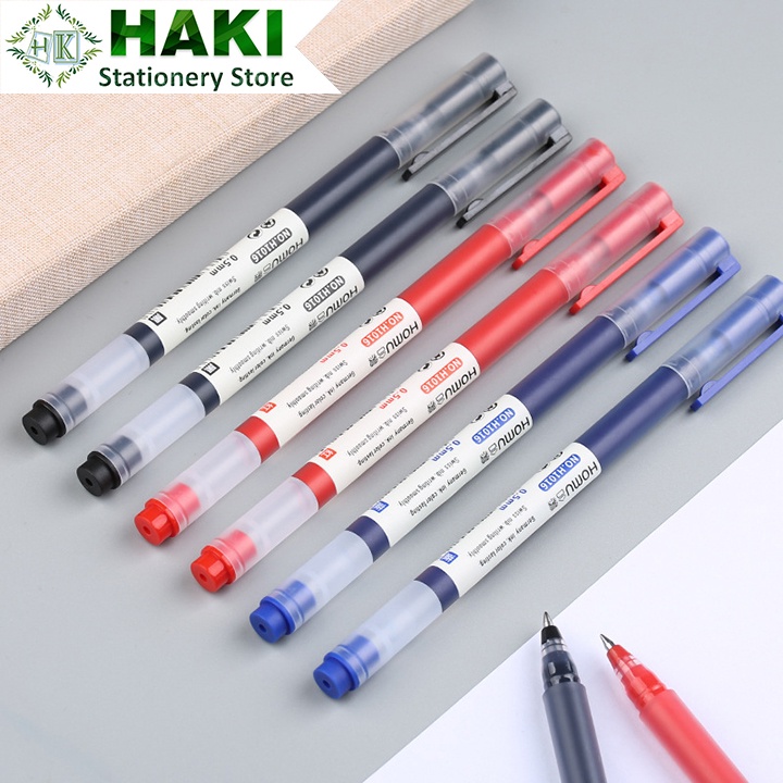 Bút bi nước mực gel ngòi 0.5mm HAKI màu đen đỏ xanh dụng cụ viết văn phòng phẩm B15
