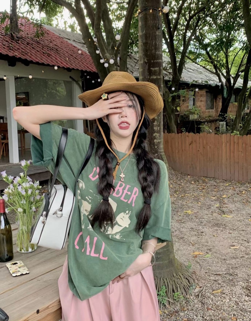 Áo Thun Dáng Rộng Ngắn Tay In Hình Phong Cách Retro Cá Tính 53741