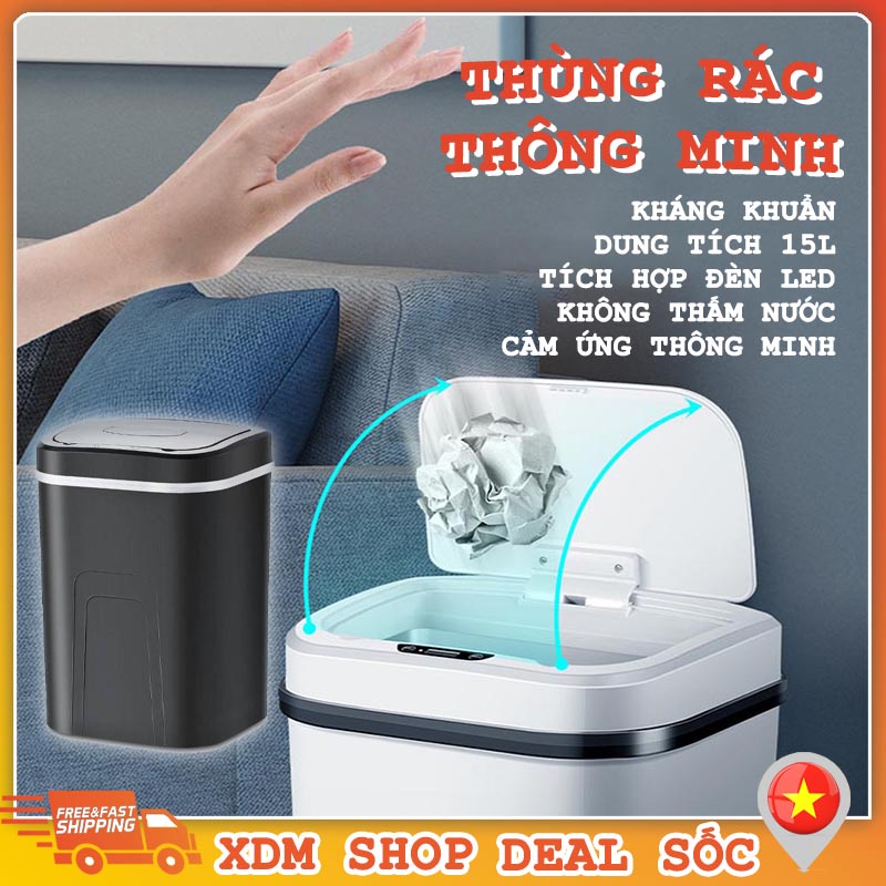 Thùng Rác Thông Minh,Không Thấm Nước,Cảm ứng Tiện Lợi đóng mở 0.3S , Thùng Rác Kháng Khuẩn Dung Tích 15L,BH 12THÁNG-LO13