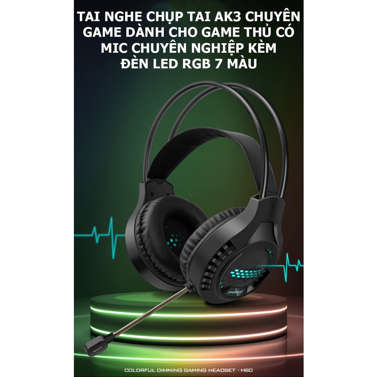Tai nghe chụp tai AK3 chuyên game có mic và tai nghe dùng cổng 3.5mm dành cho máy tính bàn, đèn led cổng USB