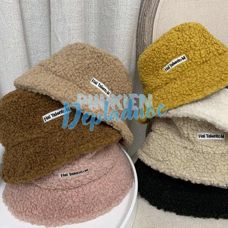 Mũ bucket, nón tai bèo vành tròn, nón lông cừu kiểu dáng Hàn Quốc nam nữ