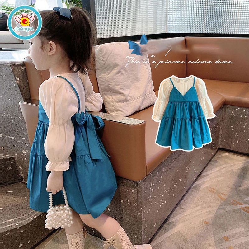 Đầm công chúa IQ ANGEL tay dài phong cách Hàn Quốc dành cho bé gái