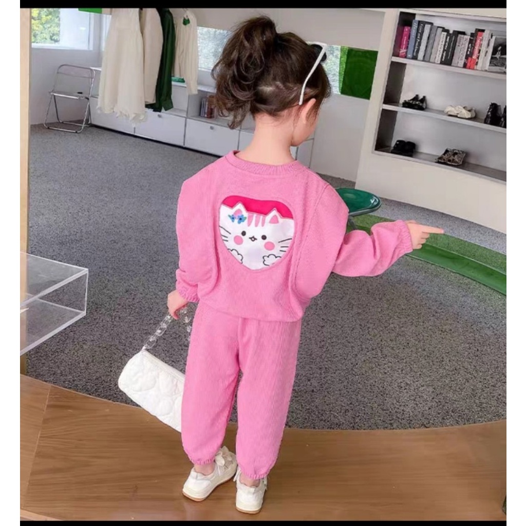 Bộ thu đông bé gái, bộ dài tay bé gái chất tổ ong loại 1 hoa len điểm nhấn cho bé