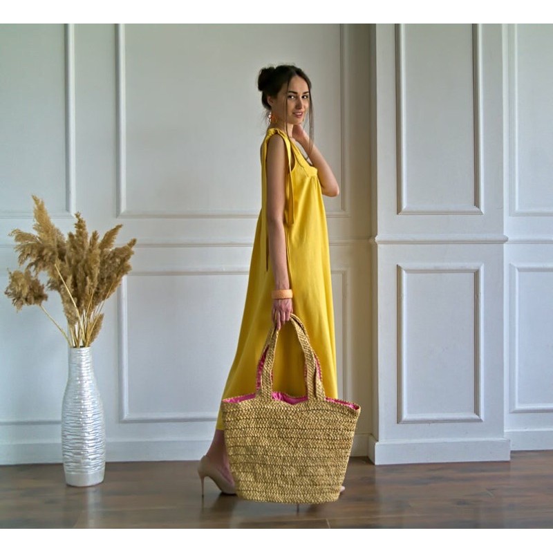 Đầm Linen Hai Dây Bảng Lớn