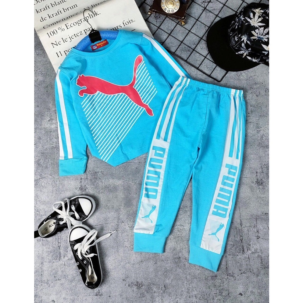 Bộ thể thao tay dài quần dài thun Cotton  4c Monkey cho bé trai size đại 23-42kg Quần áo trẻ em Pikakid