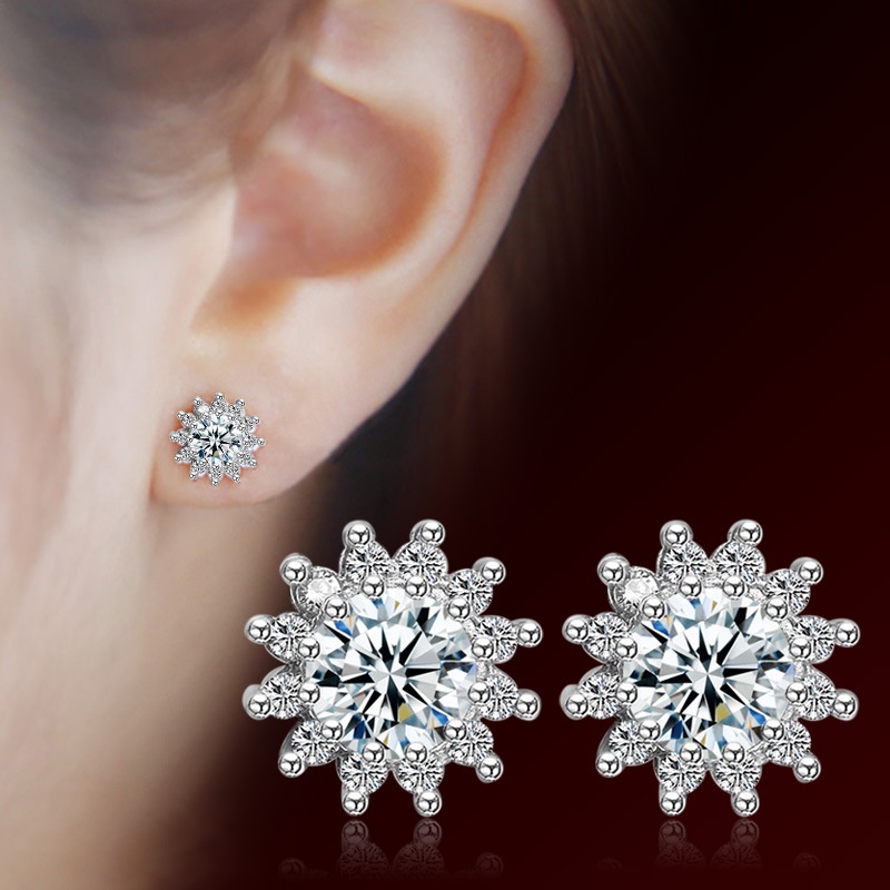 Bông tai bạc 925 đính đá zircon lấp lánh thiết kế thời trang dành cho nữ