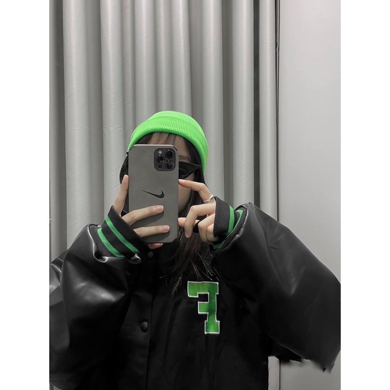 ÁO KHOÁC BOMBER KAKI TAY PHỐI DA F FROM UNISEX ULZZANG