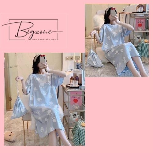 Váy Ngủ Nữ Cộc Tay Đầm Ngủ Dễ Thương Dáng Suông Bigsize Chất Cotton Mềm Mại Họa Tiết Hoạt Hình VN203