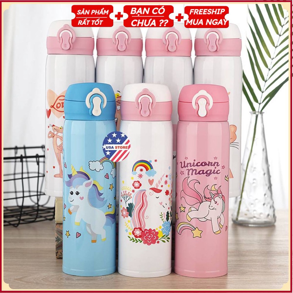 Bình Đựng Nước Giữ Nhiệt Nóng Lạnh Inox 304 Cao Cấp NẮP BẬT T15 - 500Ml (Con Vật)
