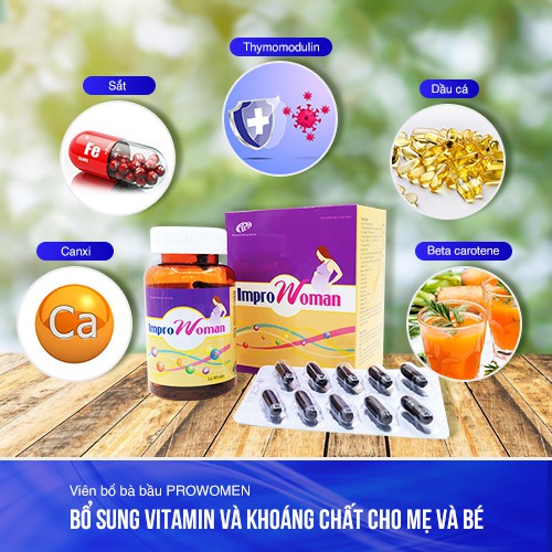 Viên bổ bà bầu ImproWoman - Bổ sung canxi, sắt, DHA, EPA, Magie, Kẽm cùng các vitamin và khoáng chất. Hộp 100 viên