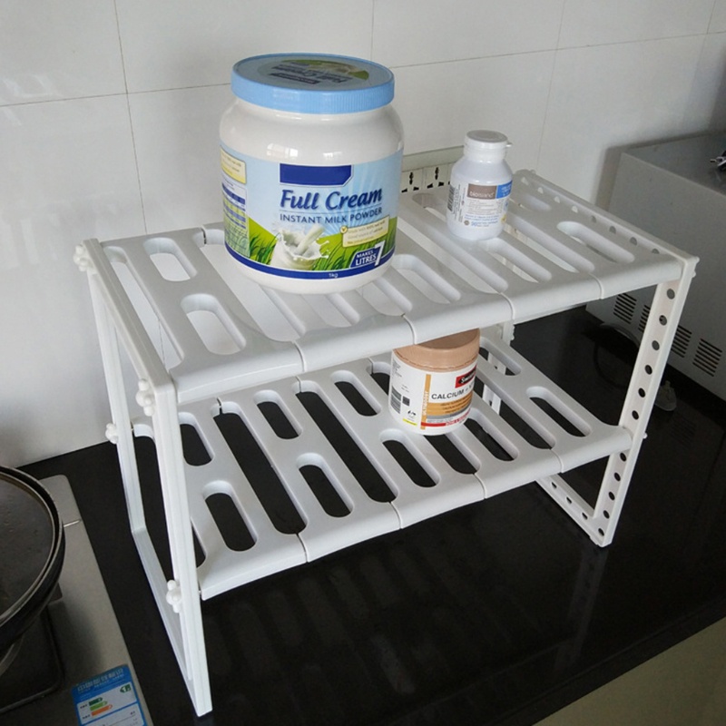 Kệ Đựng Đồ Hai Tầng Mở Rộng Có Thể Điều Chỉnh Cho Tủ Bếp