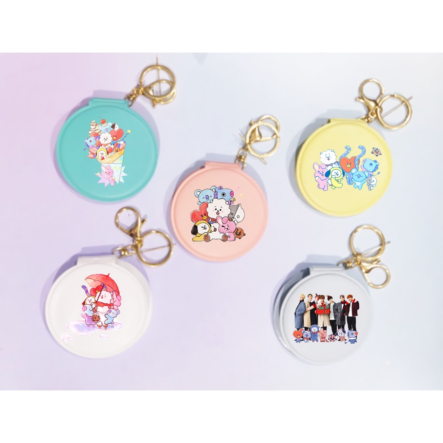 Gương bangtan hoạt hình 2 mặt GIK8 móc khoá gương in hình army chibi kpop chibi