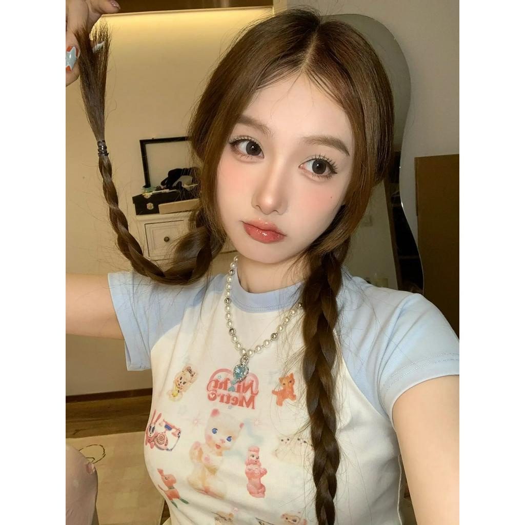 Ethelgirl Áo Thun Tay Ngắn In Hình Mèo Thời Trang Hàn Quốc Dành Cho Nữ