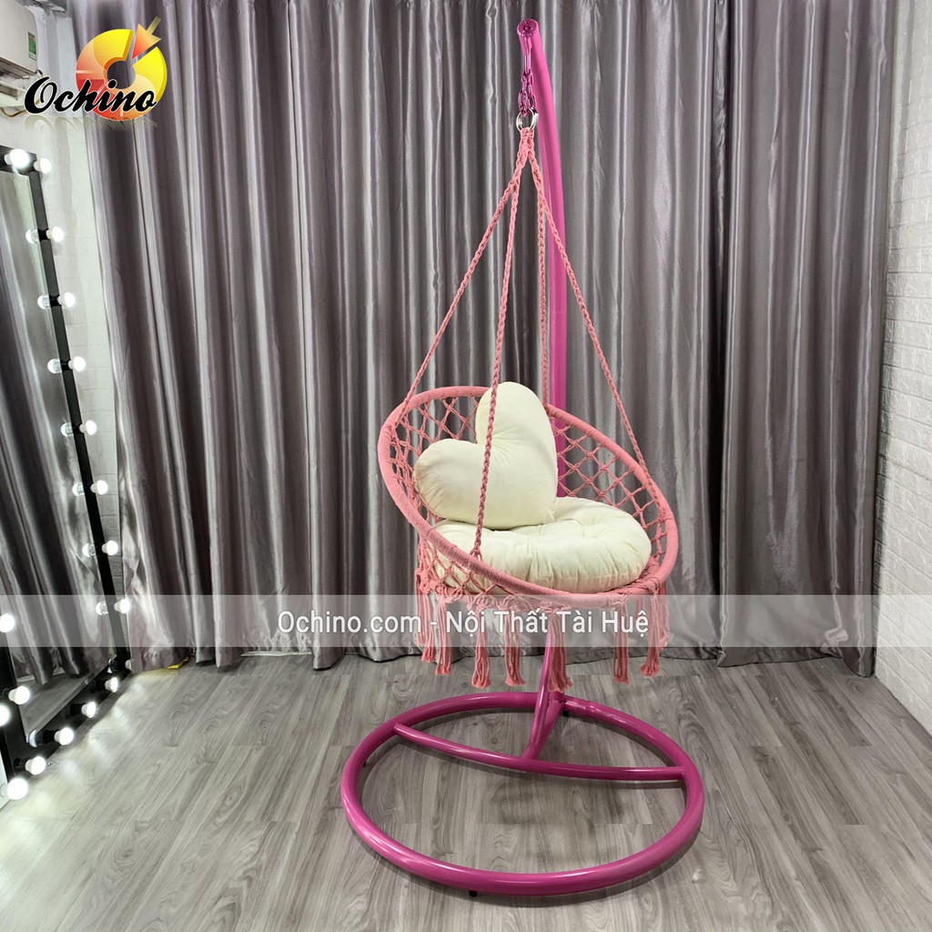 Xích Đu Macrame Bắc Âu Đan Dây (Gồm cả Cần Treo và Đệm Gối trái tim)