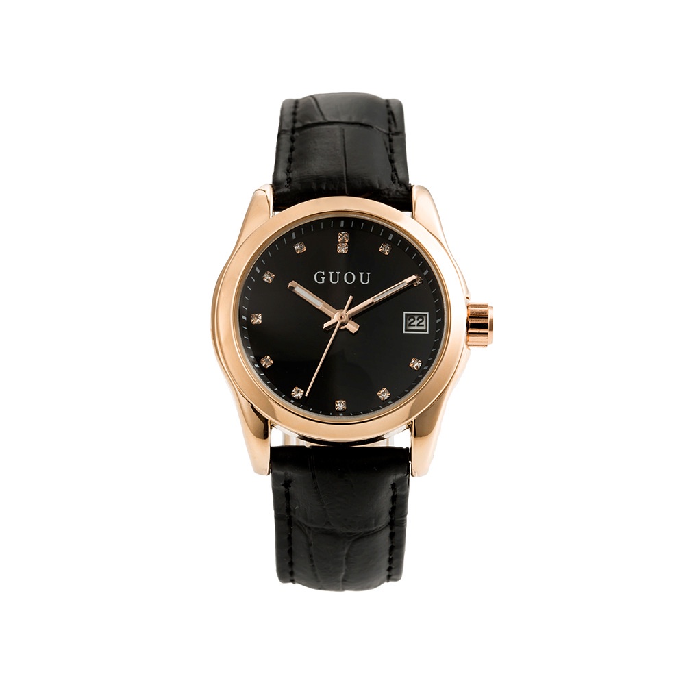 Đồng hồ nữ Guou dây da đen mặt số ngọc viền mạ vàng chính hãng chống nước giá rẻ | BigBuy360 - bigbuy360.vn