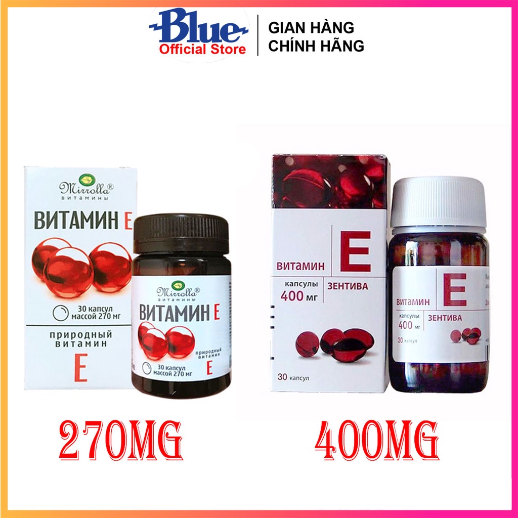 Viên uống Vitamin E đỏ Mirrolla 270mg &amp; 400mg của Nga