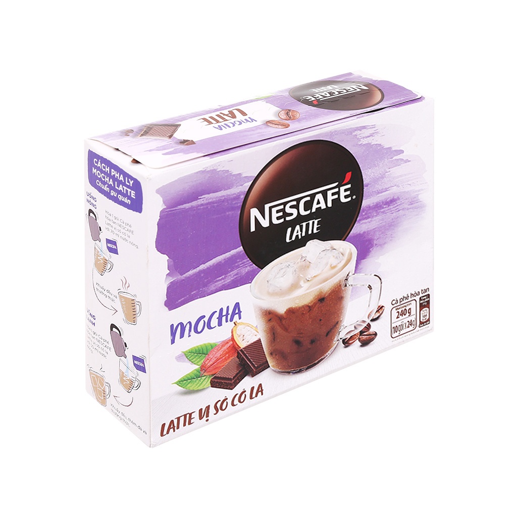Hộp 10 gói x 24g NESCAFE Cà Phê Sô Cô La/ NesCafé Latte vị sô cô la 240g