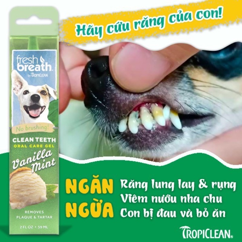 Gel Tropiclean loại bỏ cao răng, chăm sóc răng miệng, khử hôi miệng cho thú cưng 59ml - Mixo Pet Town