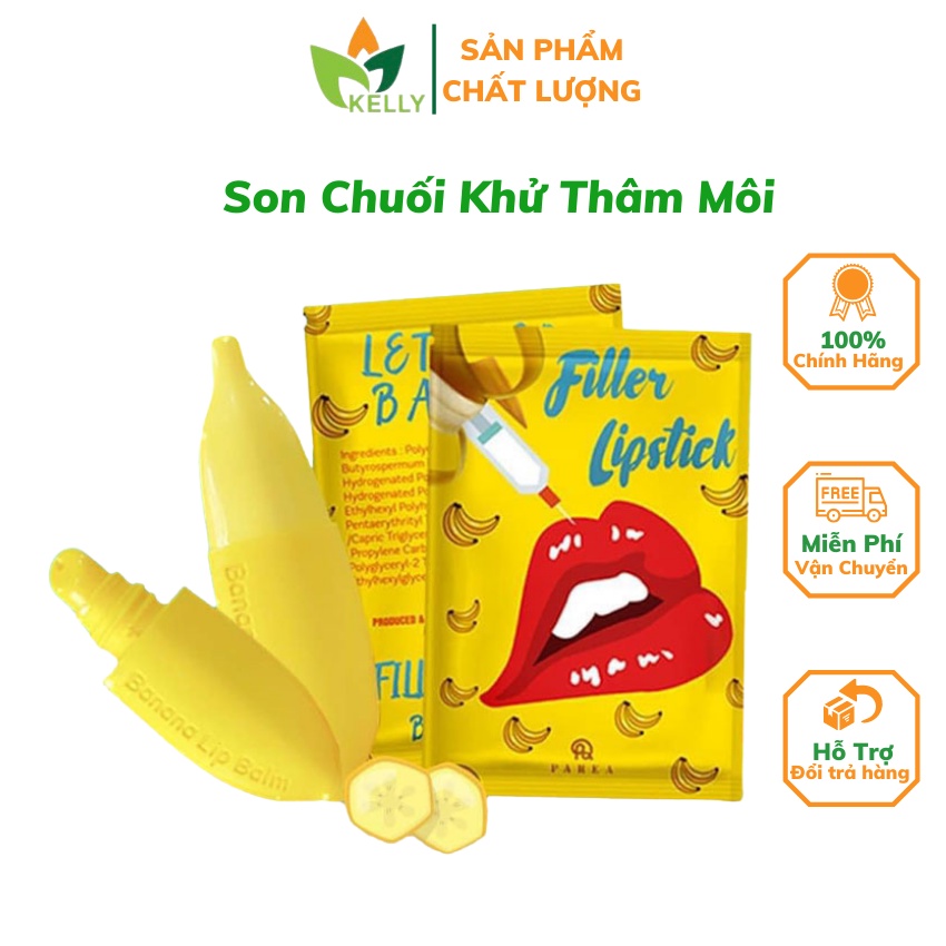 Son Chuối Banana Filler Lipstick Collagen Dưỡng Môi,Kh.ử Thâm Môi,Xóa Nhăn,Ủ Môi Căng Mọng, Tặng 1 Son Kem Siêu Lì PAREA