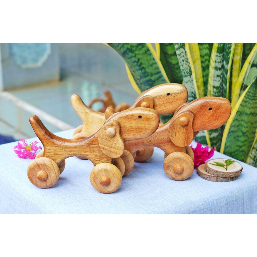 Đồ chơi xe chó 2 bằng gỗ tự nhiên, đồ chơi gỗ, đồ handmade, quà sinh nhật cho trẻ, đồ lưu niệm, in FREE lazer thông tin.