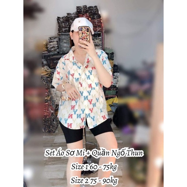{Bigsize 60 - 90kg} Áo Sơ Mi + Quần Ngố Thun