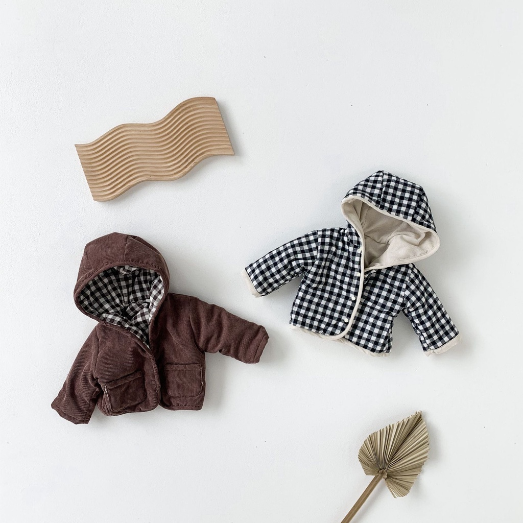 Áo khoác tay dài họa tiết caro mặc được hai mặt dễ thương thời trang mùa đông 2020 dành cho bé trai gái