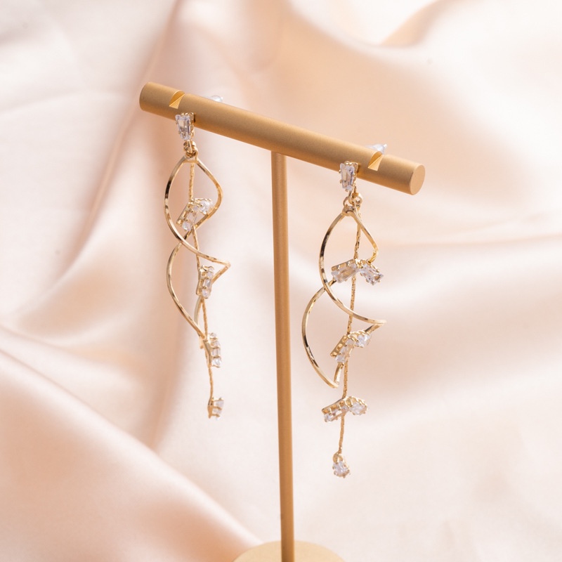 Khuyên Tai Xoắn Ốc Đính Kim Cương Nhân Tạo Phong Cách Hàn Quốc Mới