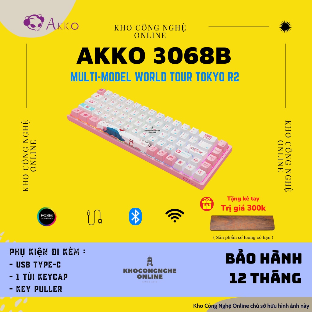 Bàn phím AKKO 3068B Multi-modes World Tour Tokyo R2 (Bluetooth 5.0 / Wireless 2.4Ghz / Hotswap / Foam tiêu âm / AKKO SW)