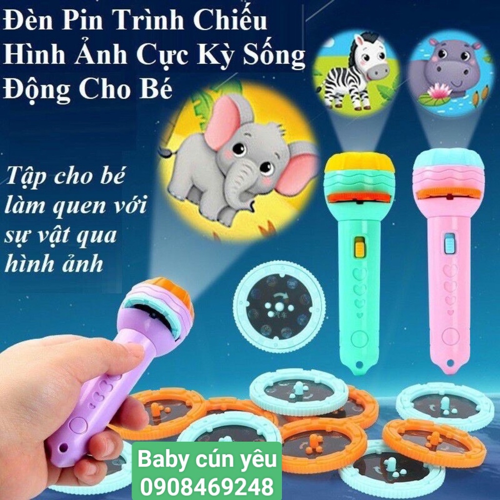 Đèn pin chiếu 80 hình ảnh cho bé thoả thích khám phá hoa quả, động vật, côn trùng, phương tiện, siêu nhân...