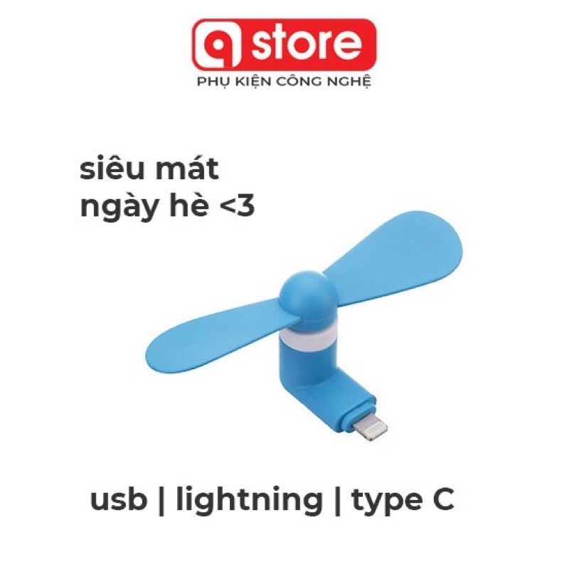 Quạt USB mini 2 cánh / Quạt mini chân usb, lightning, type C cắm điện thoại, giải nhiệt mùa hè