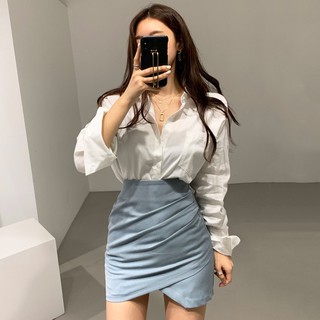 (ORDER) Set Chân váy cạp cao dáng A vạt chéo xếp ly nhăn dúm style Hàn Quốc công sở sang chảnh (HÀNG MỚI 2020)