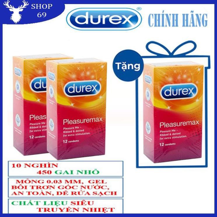 (Che tên) Combo 3 hộp Bao cao su Durex Pleasuremax có Gai và mỏng hơn - Số lượng 36 cáI