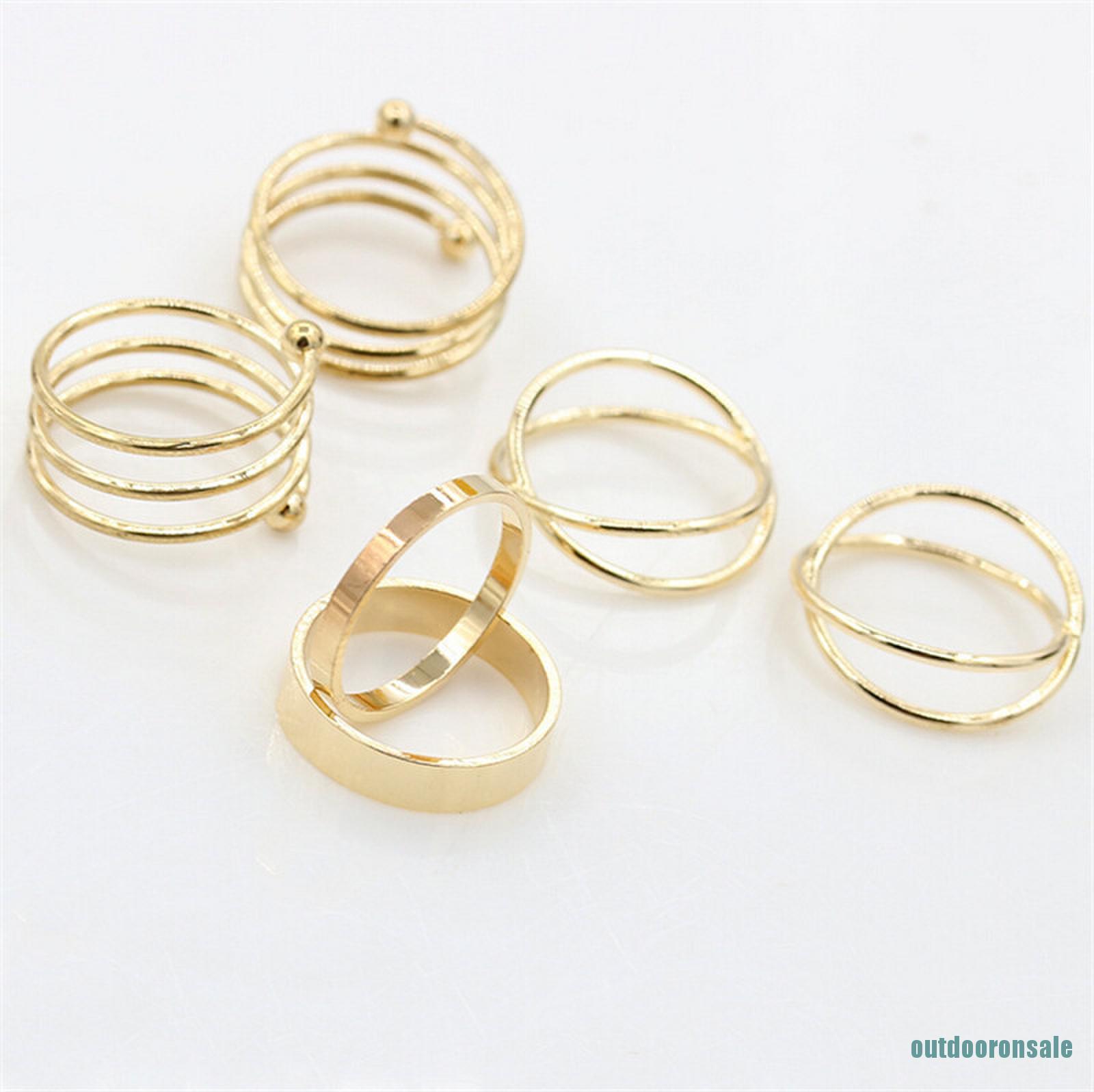 Bộ 6 nhẫn hợp kim mạ vàng thiết kế độc đáo chất lượng cao