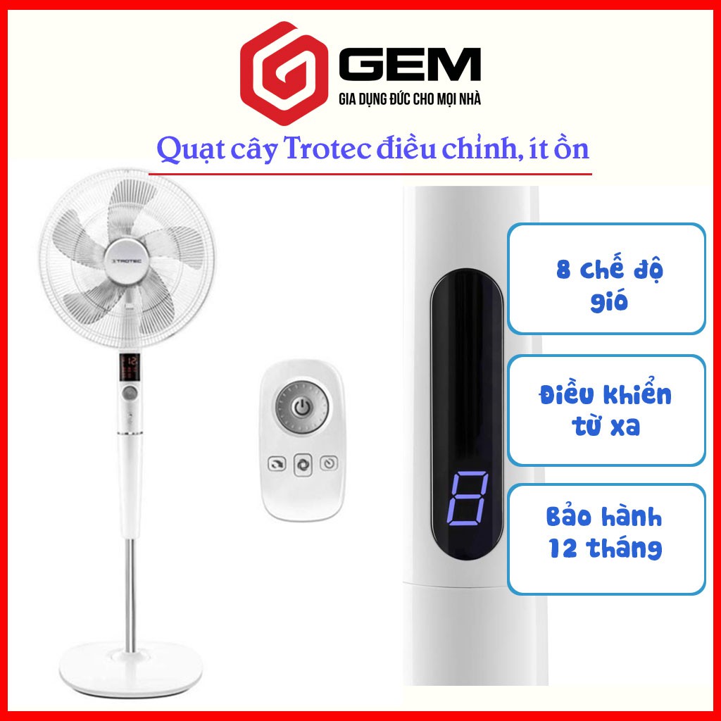 Quạt  cây có điều khiển Trotec TVE 24S - Quạt cây điều chỉnh độ cao - Hàng Nhập Khẩu