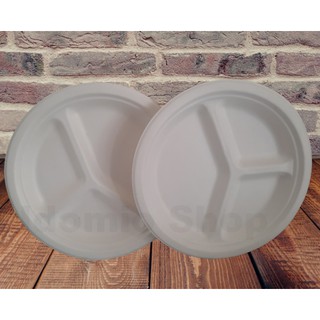 50 Dĩa Giấy Bã Mía 3 Ngăn Đựng Thực Phẩm 26cm - Hàng Nhập Khẩu Thái Lan