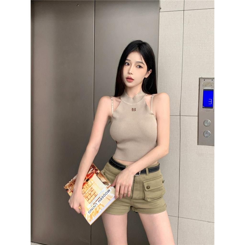 qkoole   Áo Dệt Kim Hai Dây Màu Trơn Thời Trang Mùa Hè