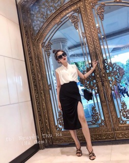 Set áo đắp chéo + chân váy nhúng