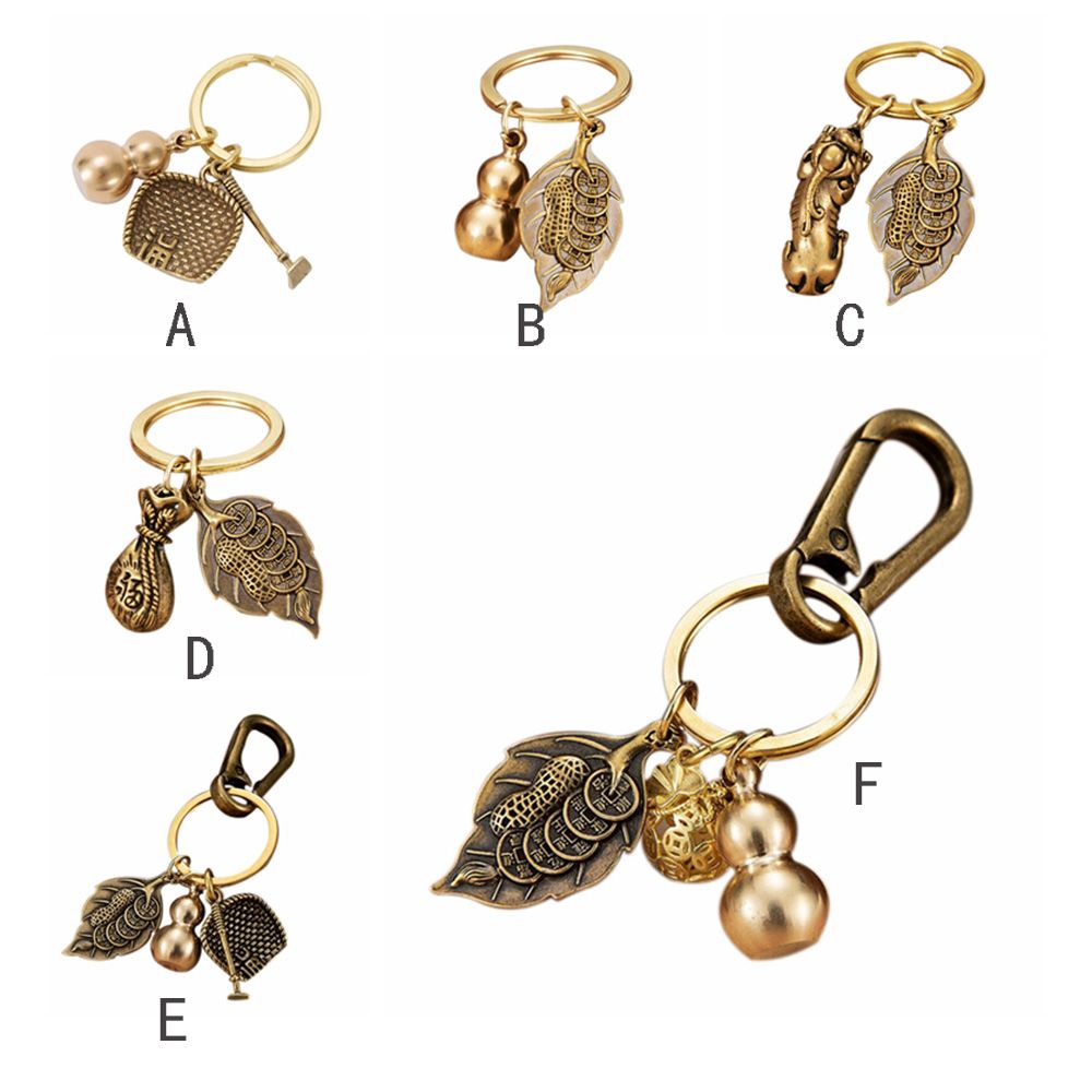 Móc chìa khóa bằng đồng thau nguyên chất thiết kế phong cách Trung Quốc