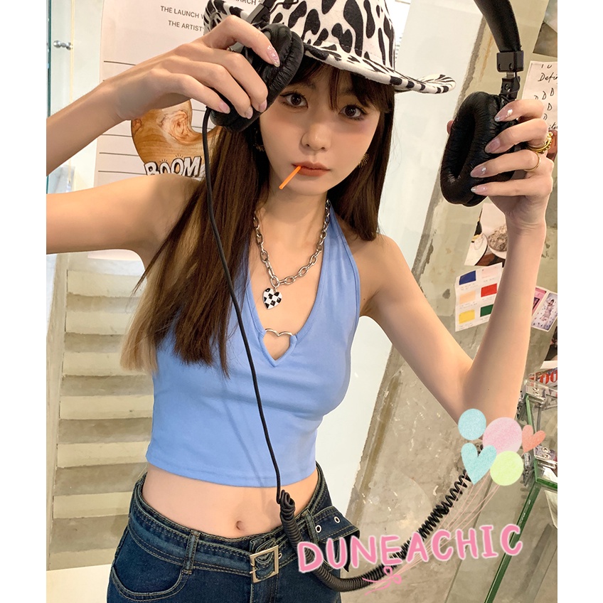 DUNEA Áo Hai Dây Họa Tiết Trái Tim Kim Loại Quyến Rũ Cho Nữ DUNEA709