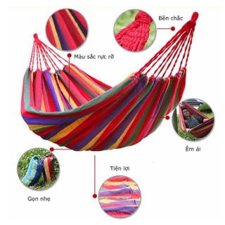 Võng du lịch sợi vải đan họa tiết kẻ sọc, size 210cm, kèm dây, túi