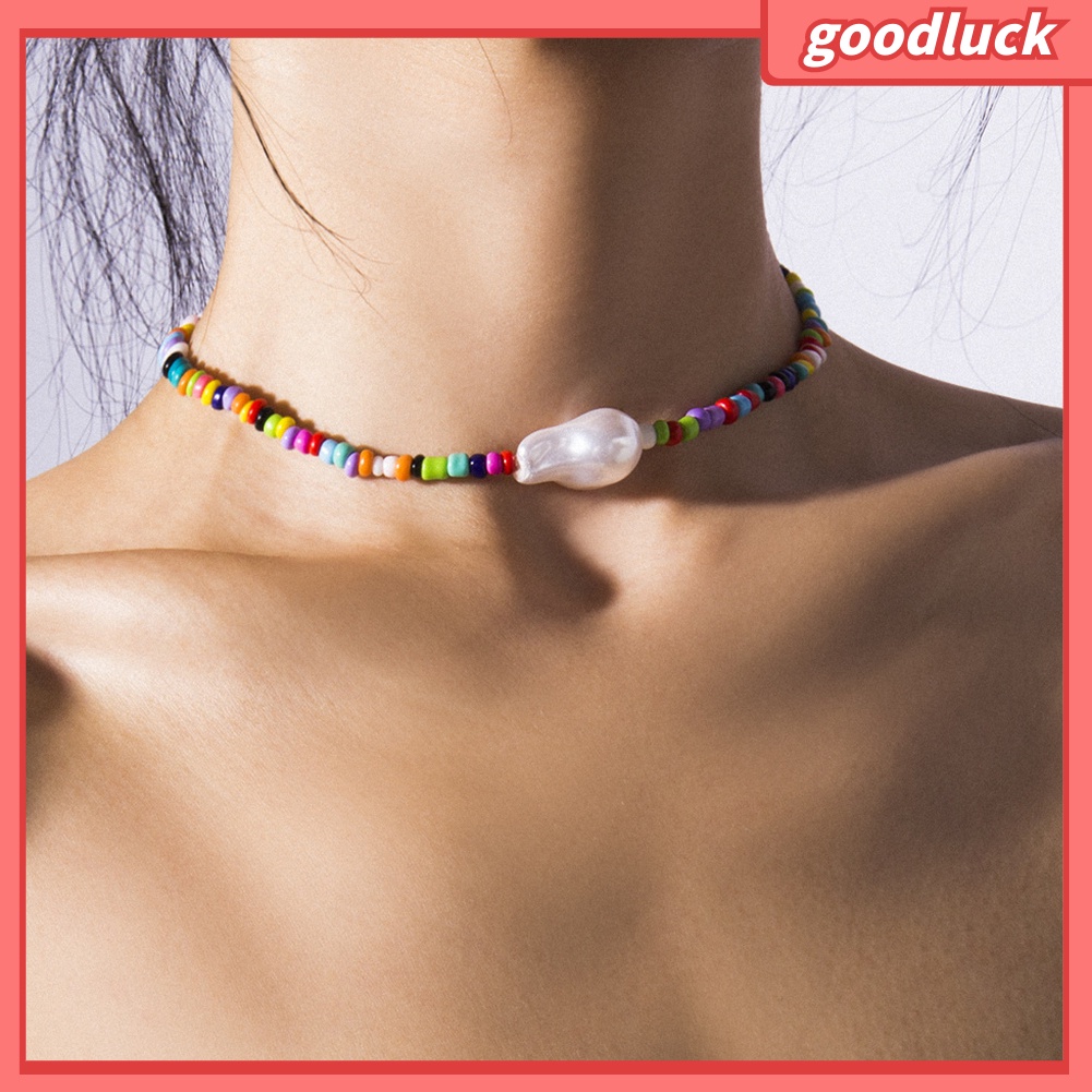 Vòng Cổ Choker Xỏ Hạt Phối Ngọc Trai Phong Cách Bohomian Cho Nữ