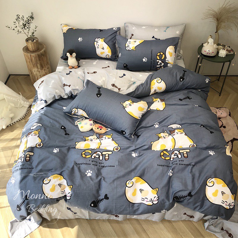 BỘ CHĂN GA GỐI COTON POLY NHỮNG CHÚ MÈO MẬP MẠP SIÊU XINH