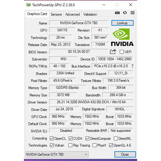 Card Đồ Họa MSI GTX 780 Lightning  3GB 384Bit GDDR5 (Mạnh tương đương GTX970/GTX1060 3GB) | BigBuy360 - bigbuy360.vn