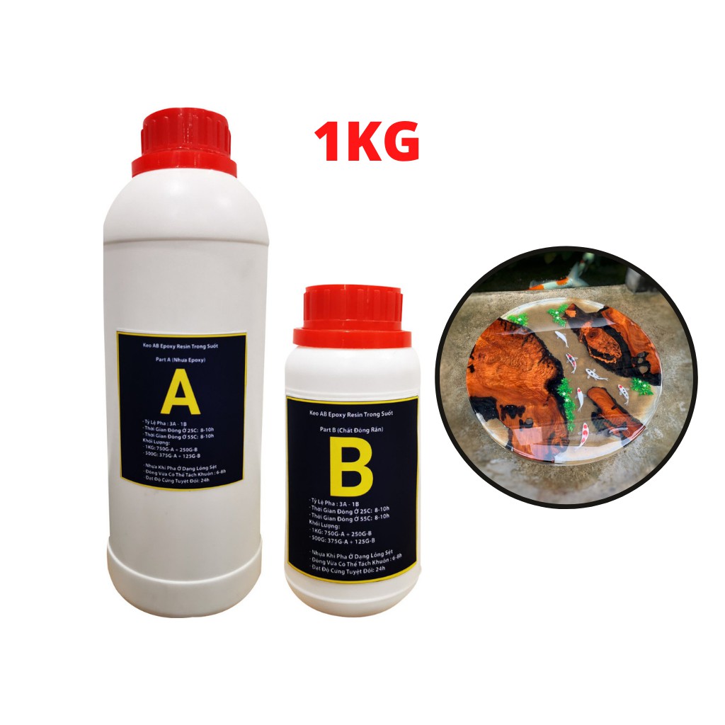 Keo Epoxy Resin Đổ Nhựa Làm Khuôn, Đổ Dày 1kg, Đổ Bàn Gỗ ,Đổ Keo Làm Móc Khóa