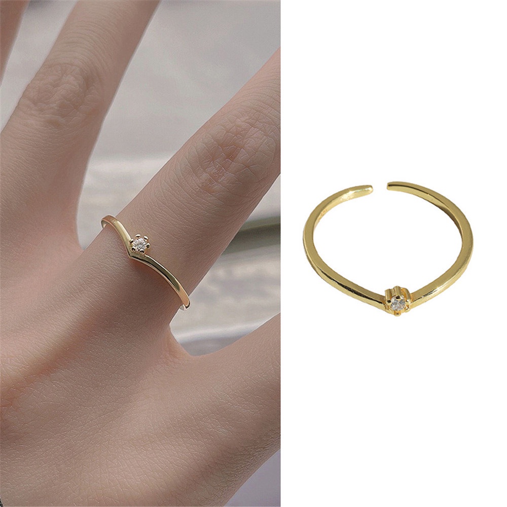 Nhẫn Yanqueens đính đá kim cương nhân tạo kiểu chữ V sang trọng thời trang làm quà tặng cho nữ