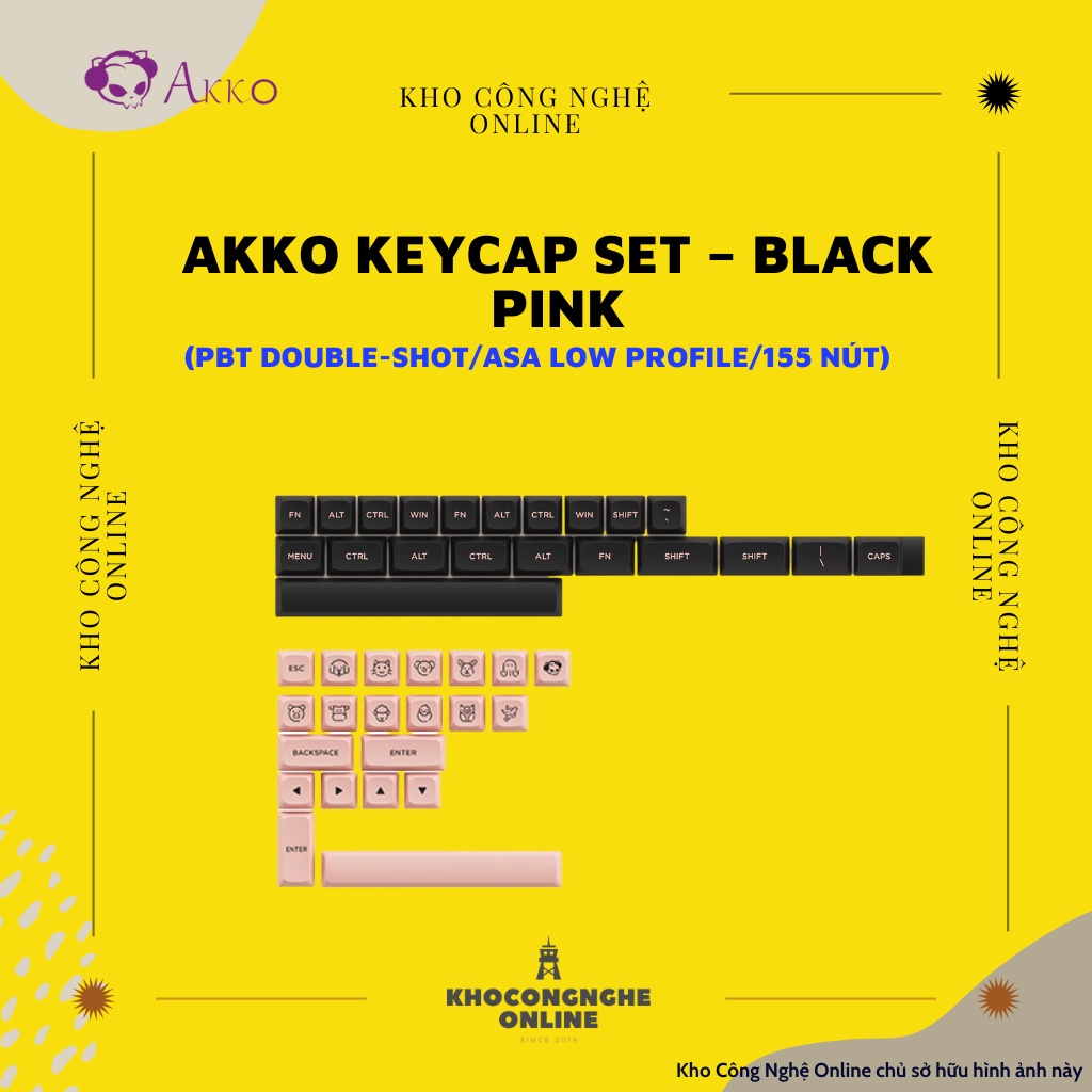 AKKO Keycap set – Black Pink (PBT Double-Shot/ASA Low profile/155 nút)